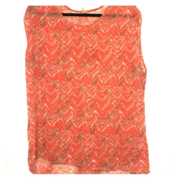 Coral and tan chevron print blouse (sheer) - Picture 1 of 1